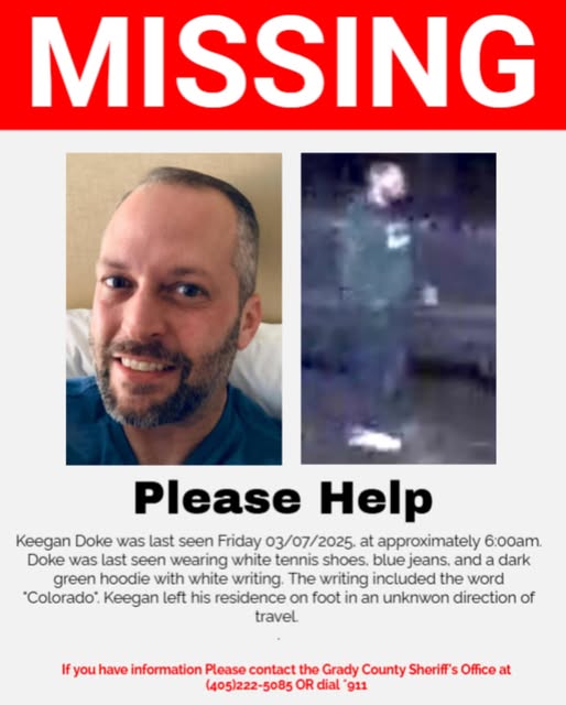 Missing person Keegan Doke ; Oklahoma Man seeks Help